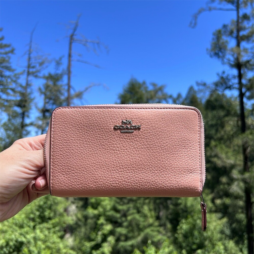 COACH Medium Pink Pebble Leather Zip-Around Wallet Silver Hardware AUTHENTIC
